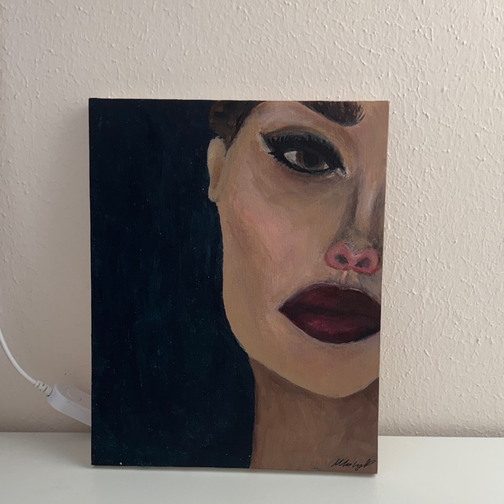 Elegant Half-Face Portrait Painting Handmade